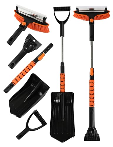 41' Extendable Ice Scrapers for Car Windshield 2-in-1 Snow Brush for Car Snow Scraper for Car Snow Scraper and Drush with Ergonomic Foam Grip for Cars, Trucks, SUVs with 360� Pivoting Brush Head