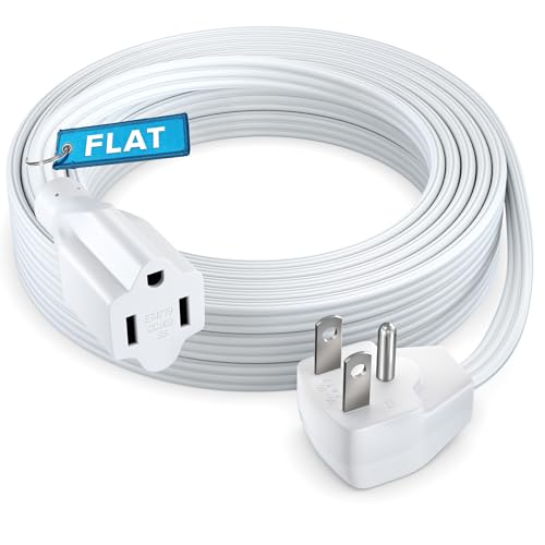 Maximm Extension Cord Heavy Duty (15 Feet) Flat Wire 3-Prong Flat Plug 14 AWG Power Cord - UL Certified White Ideal for Home and Office Use Appliances Electronics Power Tools