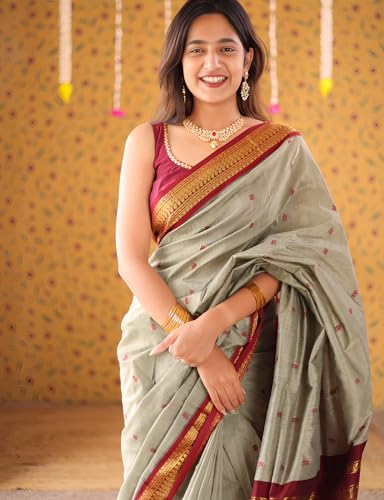 Image of South Cotton Gadwal Saree for Women | Celebrity Inspired Traditional Ethnic Wear | Chettinad & Kalyani Cotton Sarees | Soft Cotton Saree with Blouse Piece