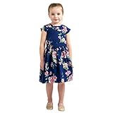 Baby Girl Casual Dress Peter Pan Collar Kids Summer Party Sleeveless Dresses in Floral Navy, Size 7-8