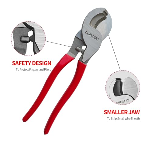 Image of 10 Inch Large Cable Cutter Heavy Duty High Leverage Big Wire Cutting Plier Tool for 4 /0 Aluminum 2 /0 Soft Copper and 100PR 24AWG Comm Cable, Bright Red
