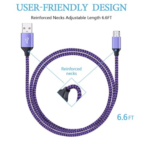 Image of AILKIN Micro Usb Cable, 5-Pack 6.6Ft High Speed Nylon Braided Android Charging Cables For Samsung Galaxy S7 /S6,Sony,Motorola,Htc,Lg Android Tablets & More Usb To Micro Usb Cords, Multicolor