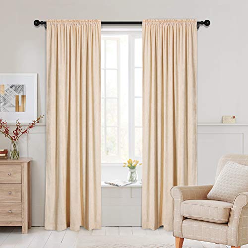 ELKCA Thick Double-Sided Chenille Window Curtains for Living Room Beige Curtains for Bedroom,52inchx84inch,Rod Pocket,2 Panels