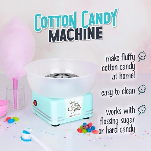 Image of Nostalgia Countertop Cotton Candy Machine - Use Normal or Sugar-Free Candy or Flossing Sugar - Includes 2 Reusable Cones and Measuring Scoop - Aqua