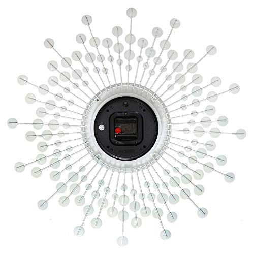 Image of CHRONIKLE Beautiful Crystal Analog Floral Design Round Diamond Studded Metal Wall Clock for Living Room Home Decorations Office Gifts (Size: 60 x 5 x 60 CM | Color: Red & White | Weight: 1460 Gram)