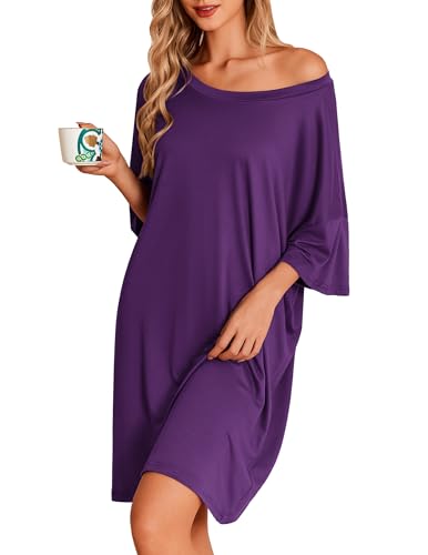 Image of Ekouaer Plus Size Nightgowns for Women Oversized Sleep Shirt Short Sleeve Nightshirt T-Shirt Dress Sleepwear S-5XL