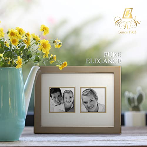 C C.k.k. Steel Metal 6X8 Picture Frame, Gold-Tone Plated With Gold-Bordered Paper Mat To Display 2Pcs 3X3 Photo (Gold, Double 3X3 ) #TOP3