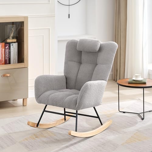 ロッキング チェア ロッキングチェア 室内 読書 椅子 揺れる椅子 ハイバック ラウンジ リクライニング 一人掛け ソファ 大人用 いす 寝室用 客間用 ベランダ ガーデン 組み立て簡単 耐荷重136kg 屋内 屋外 兼用 通気性よい 北欧風 (グレー)