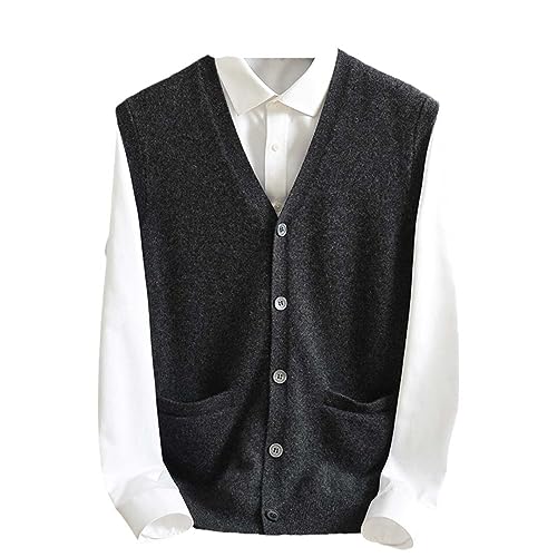 Men Middle-Aged Cardigan Solid Cashmere V-Neck Single-Breasted Soft Warm Gentleman Button Vest Sweater