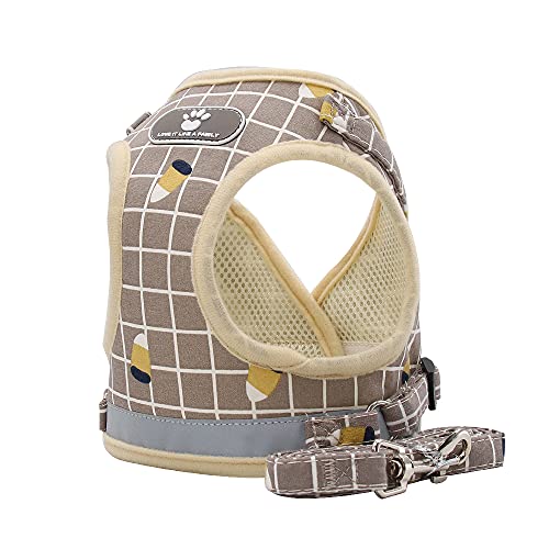 Kleines Hundegeschirr mit Leine Anti Zug Geschirr Reflektierend, Atmungsaktiv Mesh, Weste Hundegeschirr Kleines Hunde Brustgeschirr für Kleine Hunde, Welpen (XS, Khaki) Cover