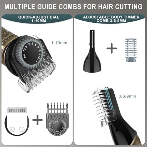 Image of Hatteker Beard Trimmer Kit Professional Hair Clipper Zero Gapped T-Blade Electric Razor Shaver for Nose Ear Body Face Mustache Men Cordless Grooming Kit 8 in 1