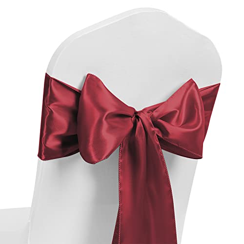 MAGTOWNE Satin Burgundy Chair Sashes Bows Ties 50 Pack for Party Wedding Universal Ribbon Knots Chair Reception Ceremony Baby Shower Banquet Decorations - Burgundy