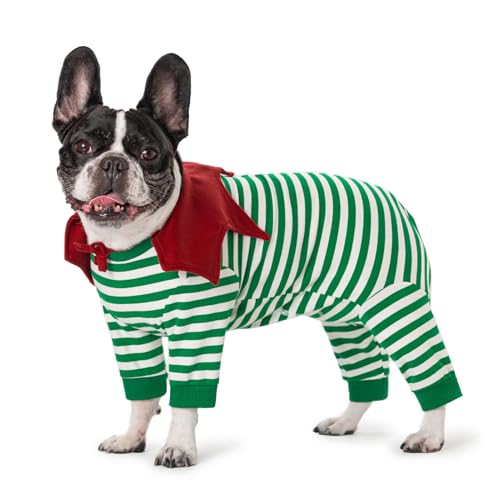 Image of Striped Dog Surgery Recovery Suit Female Male,Puppy Dogs Onesie Cats Long Sleeve Bodysuit After Surgery Neuter for Abdominal Wounds Protective(with Bib)