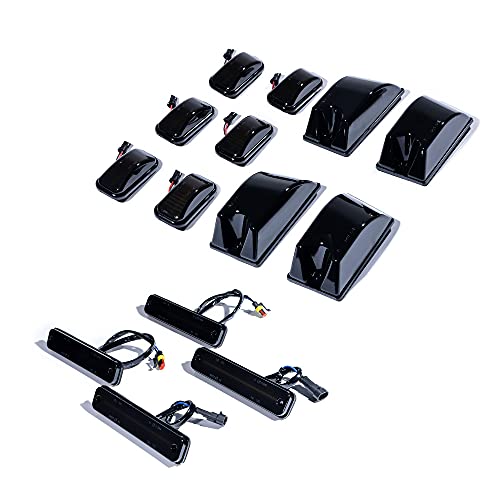 Anzios OE Replacement For 2003-2009 Hummer H2 LED Cab Roof Side Marker Lights Front Rear Smoked Lens 14pcs