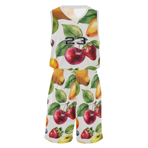 FLildon Colorful Fruit Berries Boys Basketball Jersey Set Tank Top Shorts Tracksuit Sport Training Suit for Kids, L