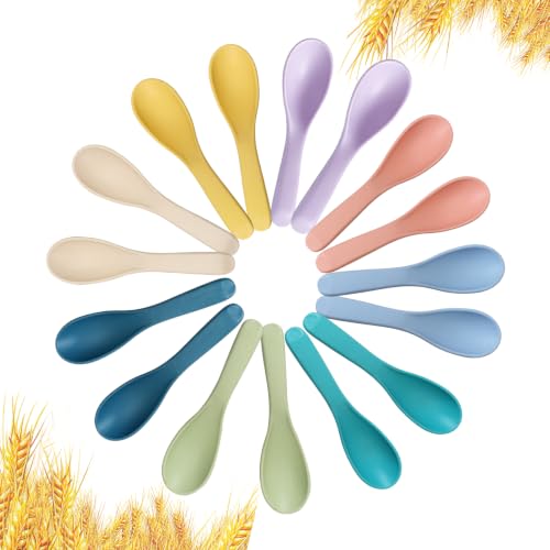 HMDZMR 16 Pcs Wheat Straw Spoon set Unbreakable Soup Spoons 6 Inches Portable Small Spoons Cereal Spoon for Adult (8 colors)