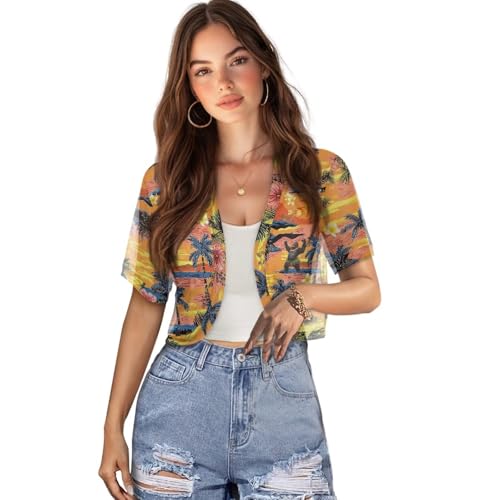 Image of Womens Short Sleeve Cardigans Lightweight Summer Cardigan Trendy Bolero Shrug Cute Floral Cardigan Sheer Bolero