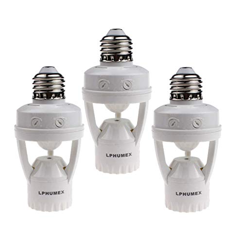 3pcs Motion Activated Light Socket, PIR Motion E26 Screw Bulb Adapter, Adjustable Auto On/Off Night Light Control, Garage Light, for Basement, Pantry Room, Storage Room, garage light