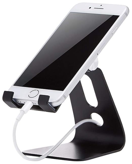 Adjustable Cell Phone Stand, Foldable Desktop Holder for iPhone, iPad, Android Tablets, 3.3 cm Height, 1.83 in Width, Low Center of Gravity Design, Black