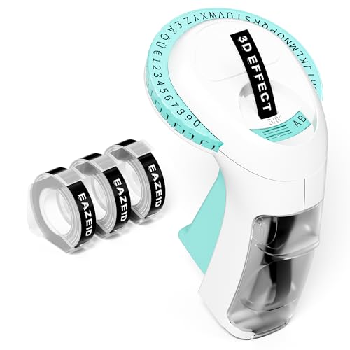 EazeID Prägegerät, Retro Beschriftungsgerät, Tragbares Etikettiergerät mit 3 Etikettenband, Geeignet für den Hausgebrauch, Basteln, Büro, Schule, Heimwerken, Kinder, Handheld - Grün