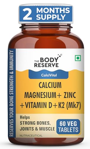 Image of The Body Reserve Calcium Tablets For Women & Men- 60 Tablets, Calcium Magnesium & Zinc Supplements For Man With Calcium Citrate, Vitamin K2, MK7 & Vitamin B12 To Support Joints And Bone Health
