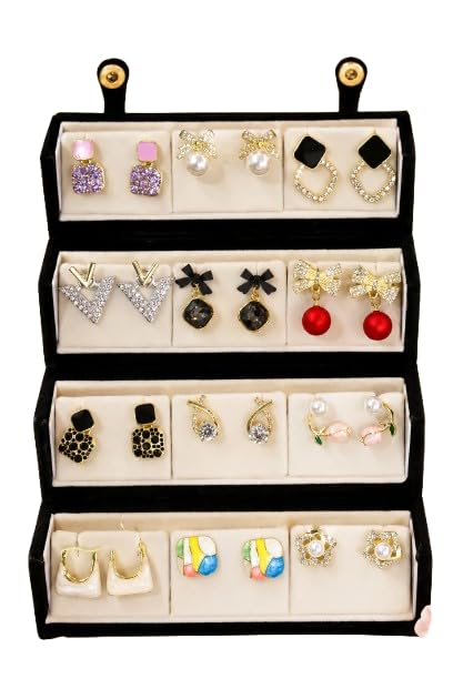 Korean Earrings Combo Set of 12 Pairs in Velvet Box || Premium 12-Pair Earrings with Organizer Box-picture-51
