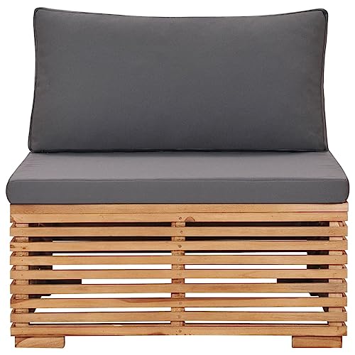 Générique Canapé Jardin Teck à Lattes avec Coussins Gris, Canapé Central pour Patio, Terrasse ou Jardin