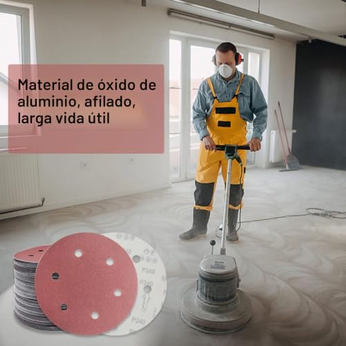 Miniatura 7 de Senmai Disco Abrasivo De 225 Mm, 20 Discos Abrasivos Circulares, Lijadora De Papel De Lija De 6 Agujeros Grano 240