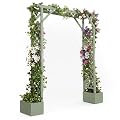 VINGLI Wooden Garden Arbor with Planter, Wedding Arch for Ceremony, Wood Garden Arbour Trellis for Plant Climbing, Pergola for Garden Backyard, Lawn, Outdoor (Olive Green)