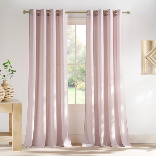 NICETOWN Linen Blush Pink Curtains for Girls Room, Grommet Thick Flax Linen Window Treatments Privacy Assured with Light Filtering for Bedroom/Kids Room, 2 Panels, W55 x L84