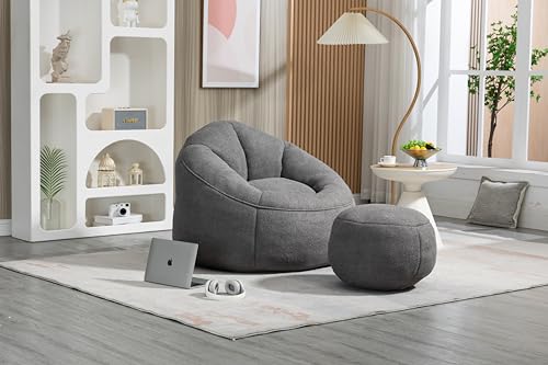 Generic Bedding Bean Bag Sofa Chair High Pressure Foam Bean Bag Chair Adult Material with Padded Foam Padding Compressed Bean Bag with Footrest, Grey