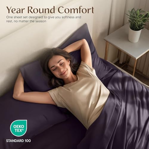 Image of Utopia Bedding King Bed Sheets Set - 4 Piece Bedding - Brushed Microfiber - Shrinkage and Fade Resistant - Easy Care (King, Purple)