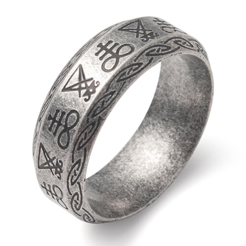 KIRTIJW Satanic Ring Men Stainless Steel Satan Sigil of Lucifer Rings for Men Leviathan Cross Demon Devil Symbol Rings Jewelry Size 9
