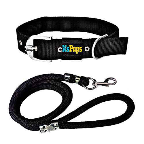 Image of Dog Export Quality Nylon Easy to Control Buckle Everyday Neck Collar Belt and Hand Weaved Durable Training Rope Leash Set (Black)