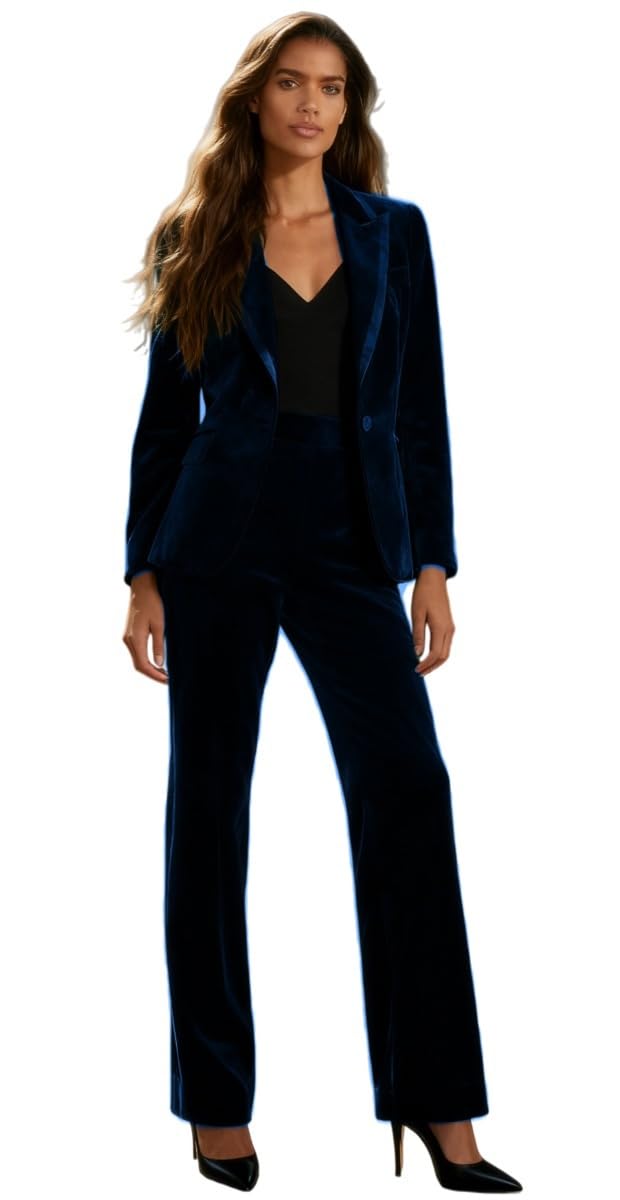 Womens Velvet Suit Slim Fit One Button Business Suit for Work Professional Prom Wedding Tuxedos