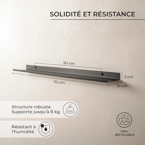 Étagère noire flottante de 70 cm pour optimiser le rangement mural