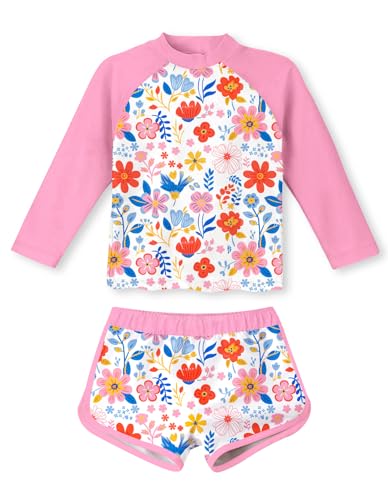 Image of Vogseek Girls Rash Guard Two Pieces Swimsuit Long Sleeve Bathing Suit for 3-10 Years