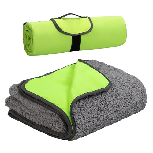 Tirrinia Large Waterproof Outdoor Blanket, Sherpa Fleece Warm Windproof Camping Blanket for Picnic Stadium Beach Football Concerts Car,51''X 59''