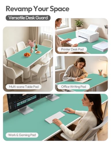 Image of YSAGi Leather Desk Protector, Office Mat, Large Mouse Mat, Non-Slip PU Leather Blotter, Laptop Desk Mat, Waterproof Writing Pad for Office and Home(Green-Blue, 63 inch x 17.2 inch)