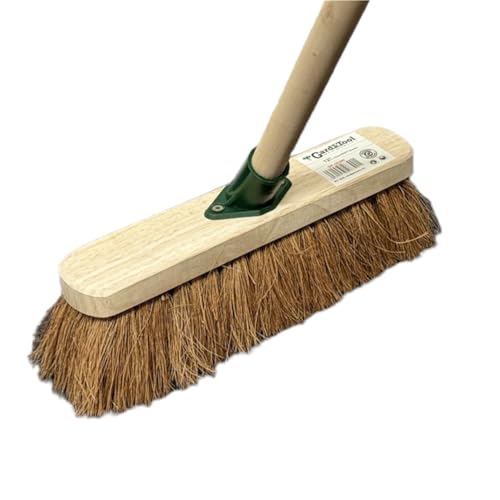 12 inch Natural Soft Coco Sweeping Broom with Wooden Handle Soft Bristle Sweeping Brush Ideal for Indoors and Outdoors Durable Home, Garage, Patio, Yard & Garden Broom