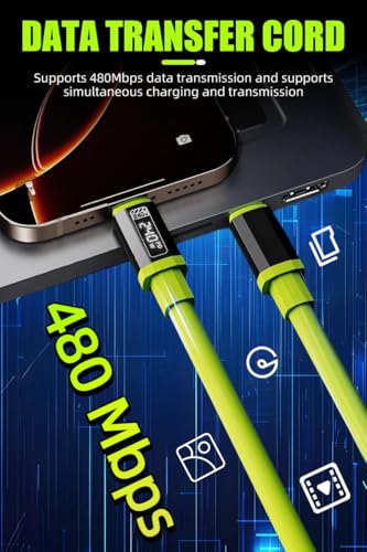 Image of [2-Pack, 5 ft] 240W USB C to C Cable for iPhone 17 Charger Fast Charging Cable Flexible Silicone Type C E-Marker Charger Cord [Neon Green]