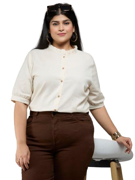 style quotient Plus Size Women Solid Beige Cotton Formal Shirt-picture-22