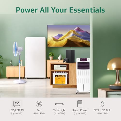 Image of V-Guard Inverter & Battery Combo (750 Pure Sine Wave 650VA / 12V Inverter, VT 200 200Ah Tall Tubular Battery) for Home, Office & Shops