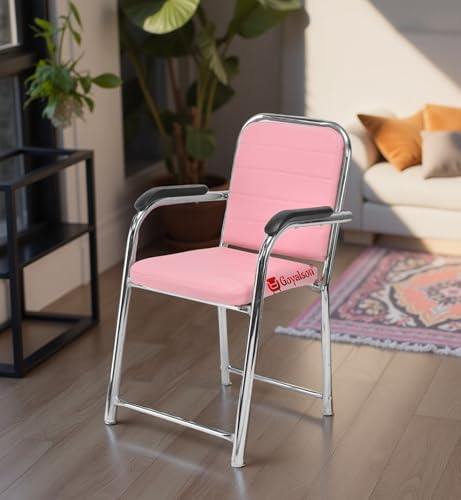Image of Office Chair Visitor Chair with arm Rest with Steel Frame and Cushioned seat Back, Chair Without Wheels Holds up to 140 kg Heavy Design (2, Pink, Heavy)