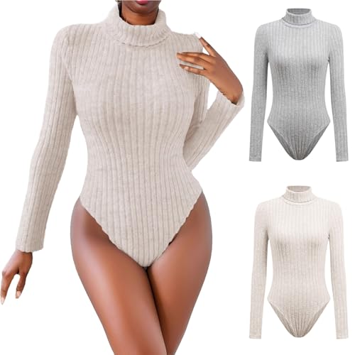 Body Damen Elegant Langarm Verdickte - Sexy Strick Gerippte...