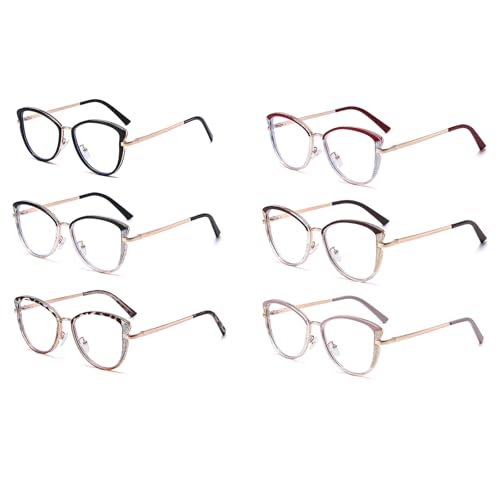 Image of LJCZKA Blue Light Blocking Glasses for Women Cat Eye Computer Gaming Eyeglasses Cateye Metal Frame Anti Eyestrain Clear Lens