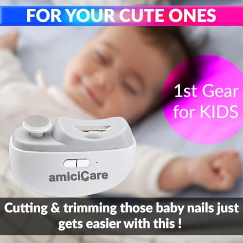 Image of amiciCare 2 in 1 Electric Nail Polisher, Dual Speed Rechargeable Portable Nail Clipper for Baby and Adult, Automatic Nail Trimming, Auto-Shut with Collector