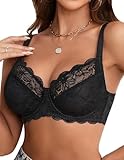 Avidlove Lace Bras for Women Full Coverage Lifting Underwire Everyday Bra for Large Bust Black