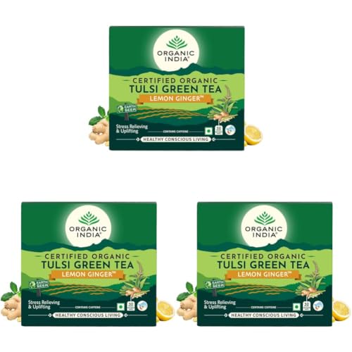 Image of ORGANIC INDIA Tulsi Green Tea Lemon Ginger 50 Teabags (Pack of 3)
