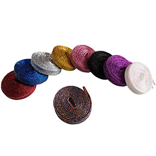Glitter Shoe Laces (2 Pairs 45\") Sparkly Shiny Flat Shoelace for Sneakers Canvas Athletic Girls\' Cheerleading Shoes